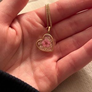 Layered gold style pressed flower necklace